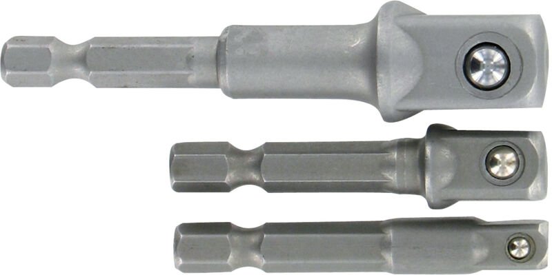 Satz mit 3 Adaptern für Klemmeinsätze • Sechskantschaft Ø6,35 mm • Für Vierkant-Einsätze 1/4' & 3/8' & 1/2' - Tivoly