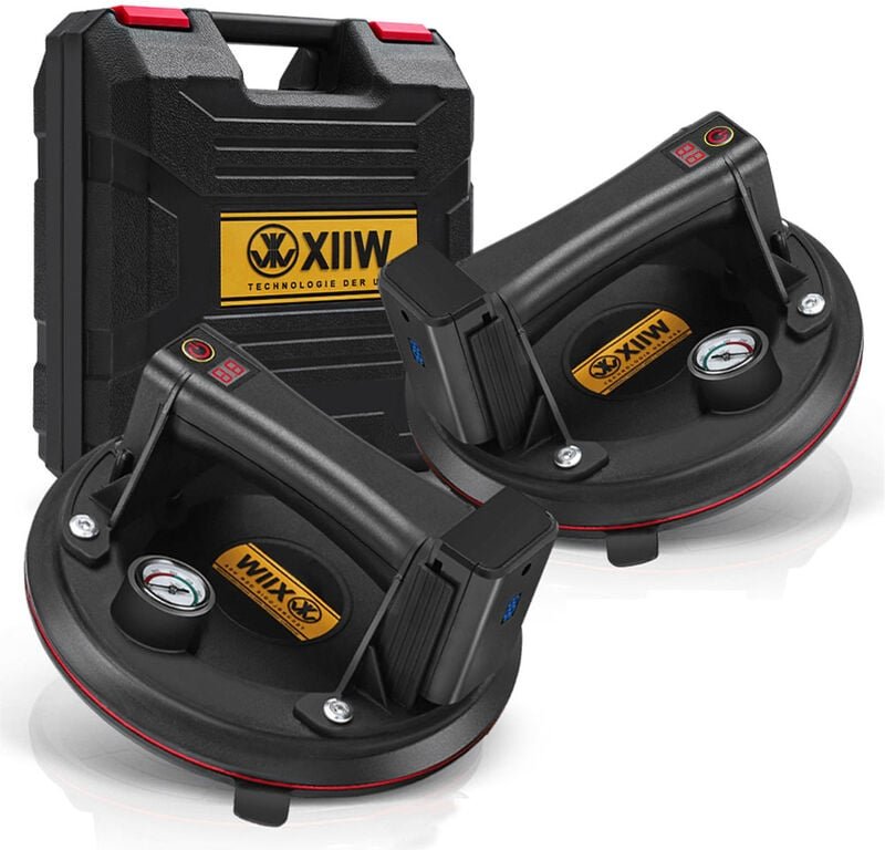 2x Elektrischer Saugheber Max. 300KG, Mit 1X Akku & lcd, Mit Barometer, SelbstNachsaugend Glasheber 8' Vakuum Starker Sa...