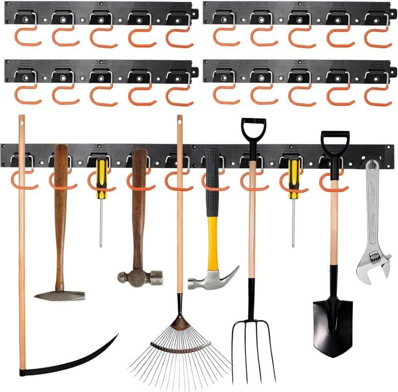 Anbringbare Aufbewahrungshaken, Garagen-Organizer, praktische Wandregale, Mopp-Besenhalter, mit 20 Haken, 4 Stück, 41 cm...