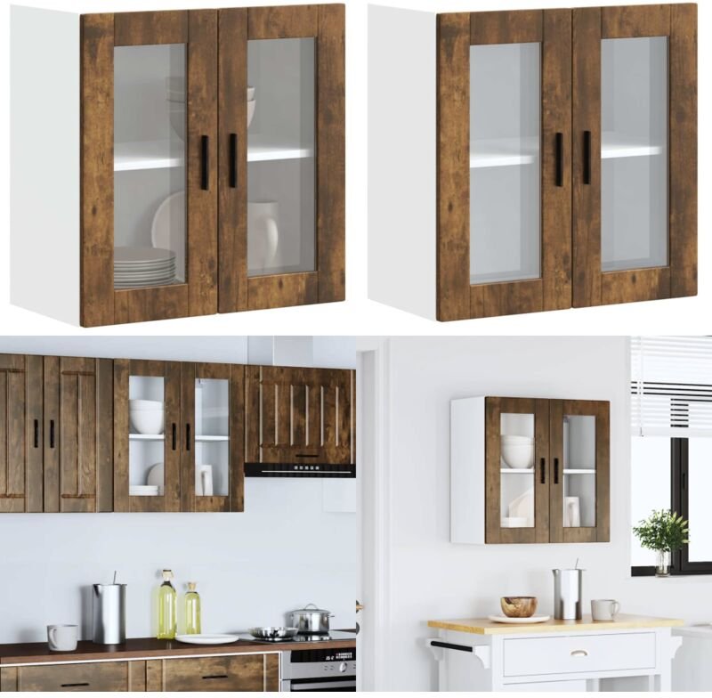 Küchen-Hängeschrank mit Glastür Porto Räuchereiche - Vidaxl