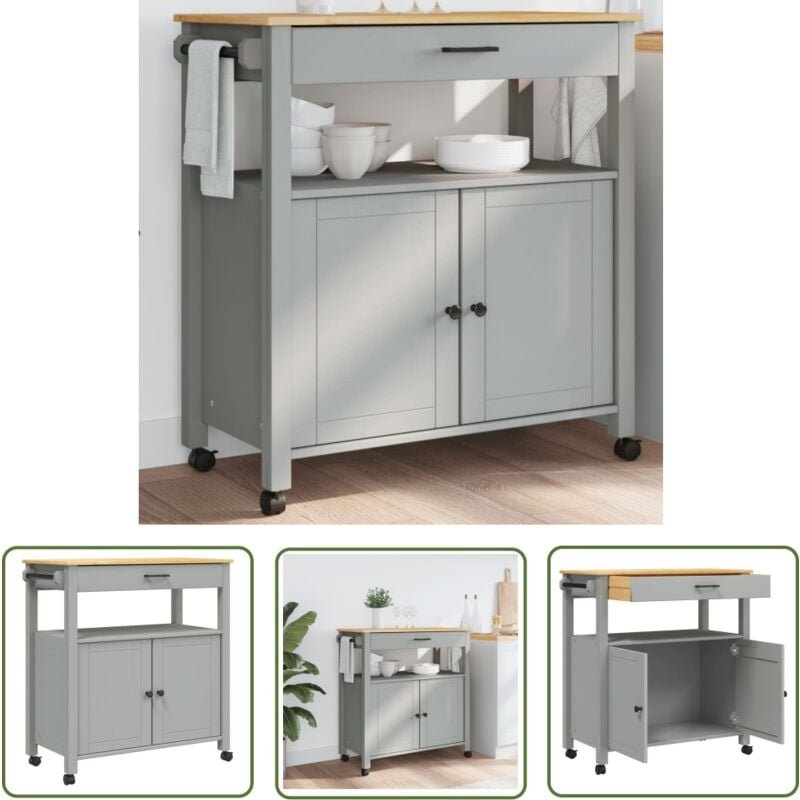 The Living Store Küchenwagen MONZA 84x40x90 cm Massivholz Kiefer - Holz Küchenwagen - Küchenschrank - Retro Möbel - Vint...