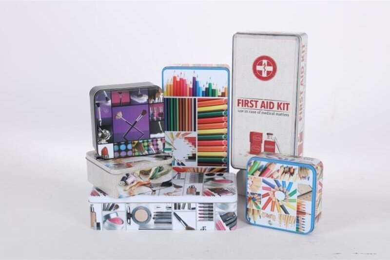 Buri - 12 Stück Metalldosen 15x15x7cm Ordnen Sammeln Aufbewahren verschiedene Designs