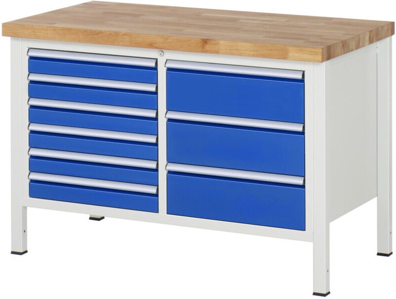Rau Werkbank höhenverstellbar 8479A2, B1250xT700xH840-1040mm, 8x Schublade-TA