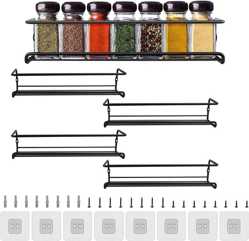 Ersandy - 4 Stück Küchen-Gewürzregal, Wand-Gewürzregal, Küchen-Aufbewahrungsregal, Wand-Gewürzregal, ohne Bohren, Wand-D...
