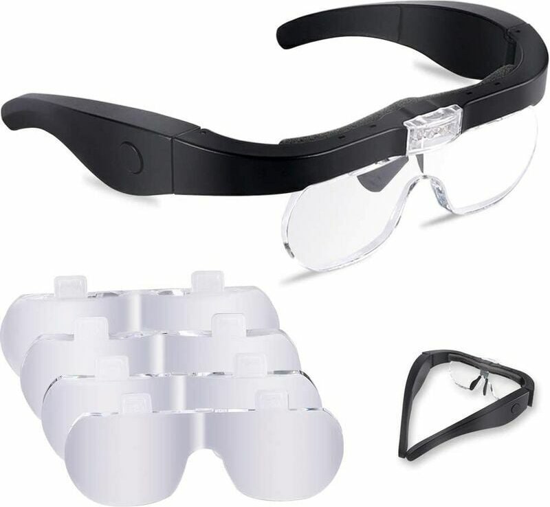 Thumbnail - Lupe mit 2 LEDs, Frontlupe, freihändige Lupe mit 4 abnehmbaren Linsen zum Lesen, Schmuck, Nähen und Heimwerken - Ahlsen