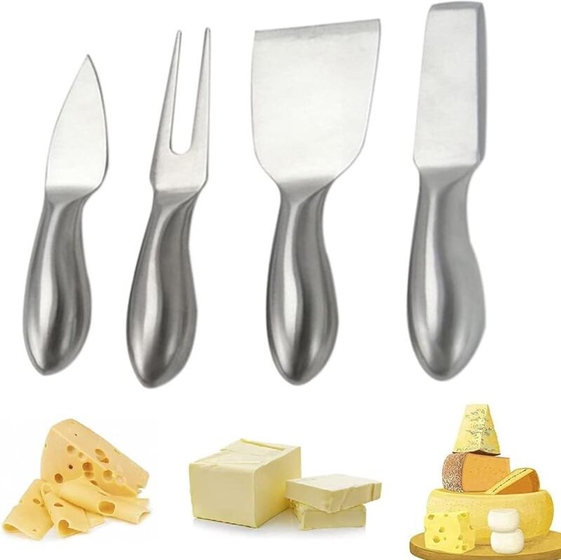 4-teiliges Set aus Edelstahl-Käsehobel, Käseschaufel, Käsegabel