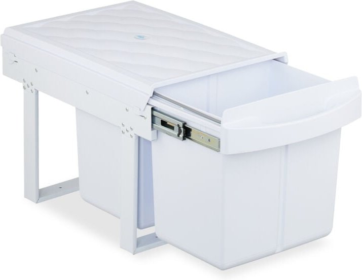 Relaxdays - Einbaumülleimer, 2 Fächer, 2x 15 l, HxBxT: 34,6 x 34 x 51,8 cm, ausziehbar, Müllsystem Unterschrank, weiß