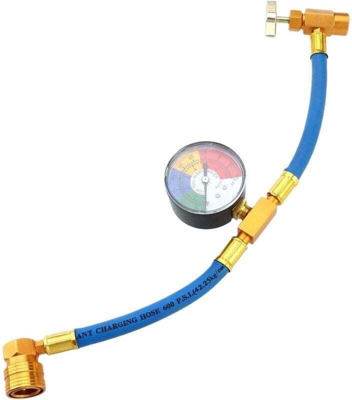 Aiperq - R134A Kältemittel-Ladeschlauch aus Metall für Klimaanlagen mit Manometer für Autos (1/2-Gewinde für Amerika und...