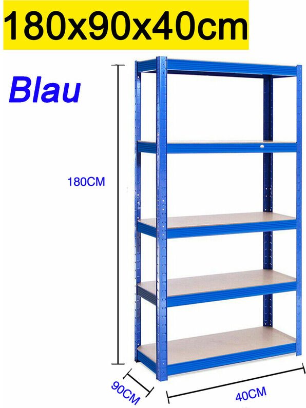 Blau Schwerlastregal Lagerregal Kellerregal Metall Werkstattregal Regal Steckregal max. 875kg Tragfähigkeit, 180 x 90 x ...
