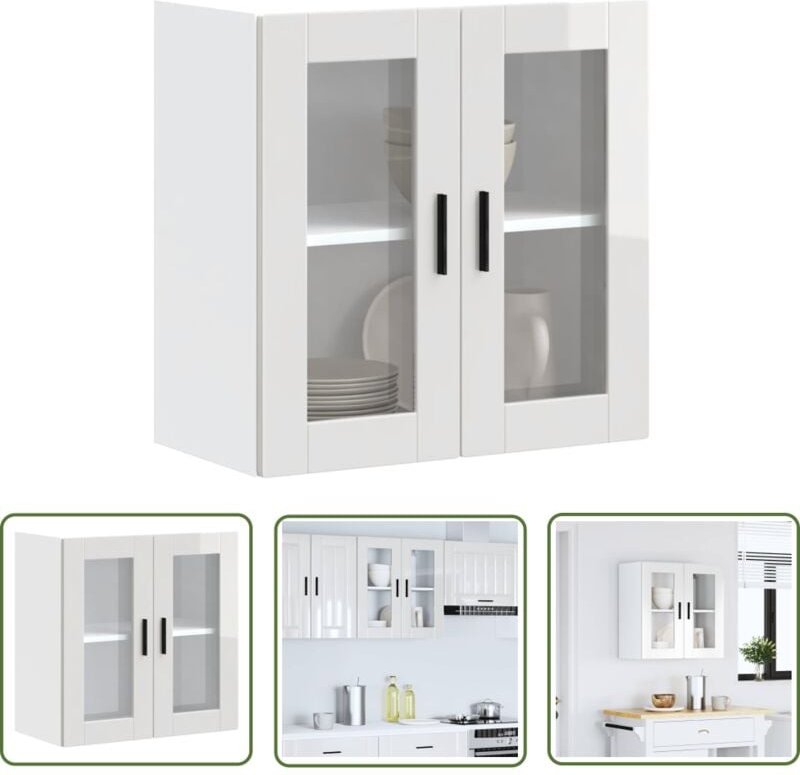 The Living Store - vidaXL Küchen-Hängeschrank mit Glastür Porto Hochglanz-Weiß