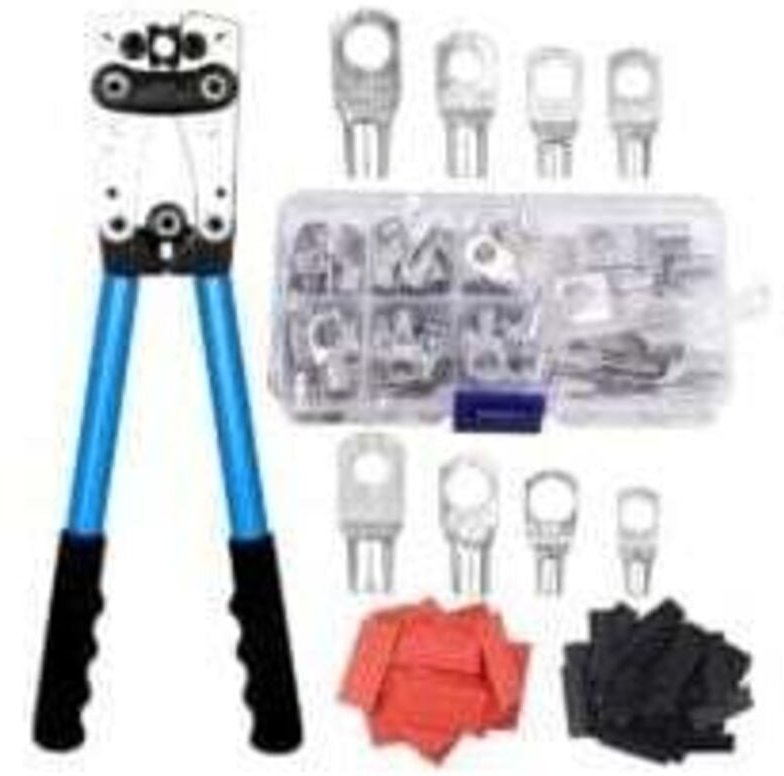 Thumbnail - Mehrschichtige elektrische Crimpzange AWG 10-0,6-50 mm² Crimpzangenklemmen mit Kupferringklemmen + 60 Stück Schrumpfschl...