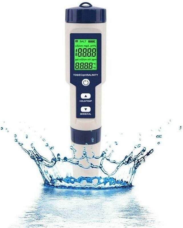 Elektronisches 5-in-1-pH-Meter: Misst pH, TDS, EC, Salzgehalt und Temperatur. Präzises LCD-Display. Geeignet für Trinkwa...