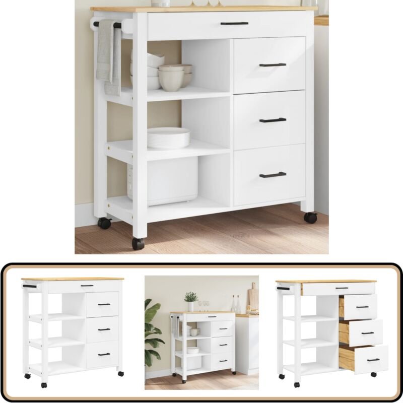 Küchenwagen MONZA 84x40x90 cm Massivholz Kiefer - Holz Küchenwagen - Küchenschrank - Retro Möbel - Vintage Stil - Kiefer...