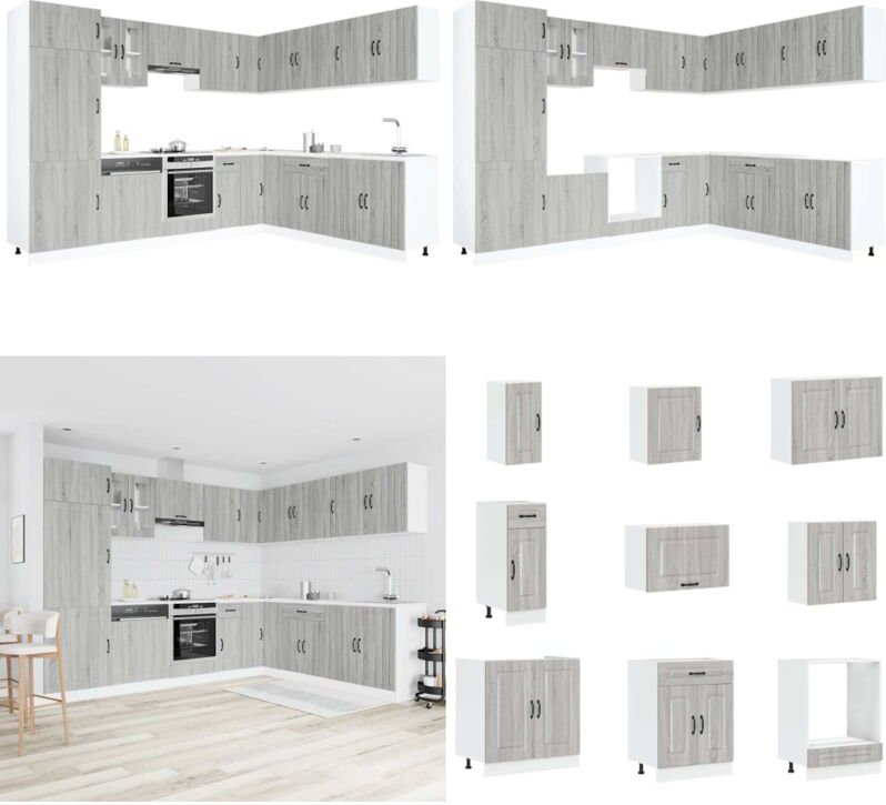 14-tlg. Küchenschrank-Set Lucca Grau Sonoma Holzwerkstoff - Vidaxl