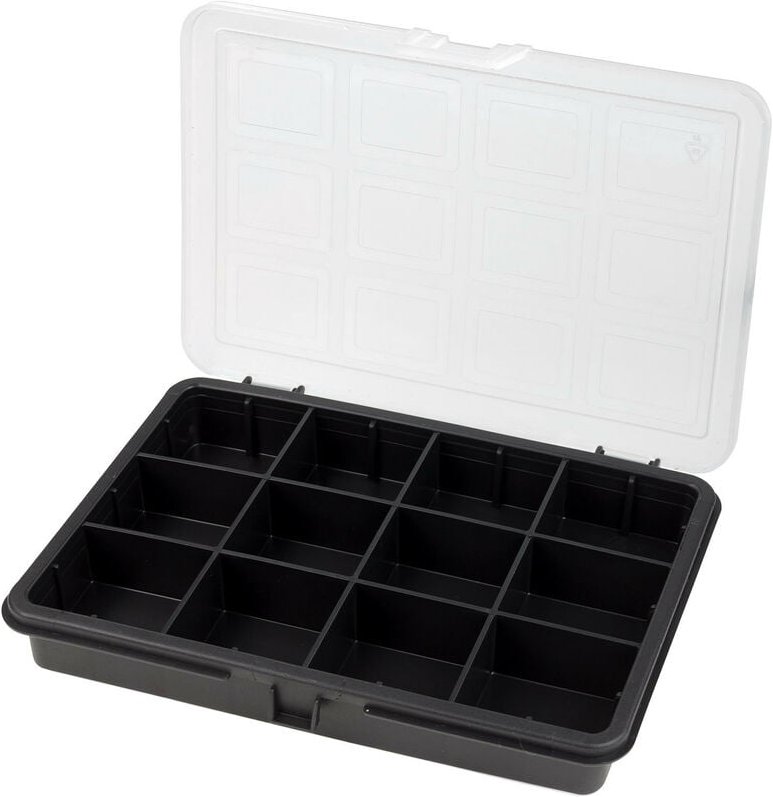 Dema - Kleinteile Sortimentskasten 12 Fächer schwarz / transparent