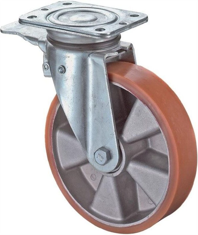 Lenkrolle mit Totalfeststeller und Anschraubplatte Guß-Polyurethanbandage Kugellager Rad-Ø 150 mm 550 kg - N120.B90.154 ...