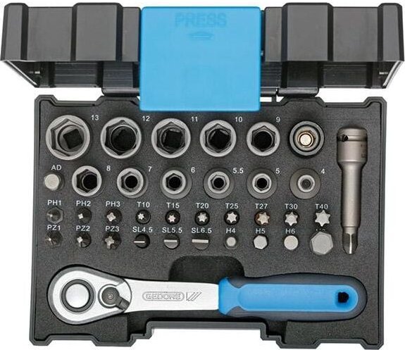 Thumbnail - Bit-Steckschlüsselbox mit Knarre 1/4' 35tlg, 666-U-20, 2998211 - Gedore