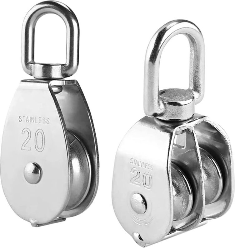 Heberolle, 2 Stück M20 Edelstahl-Seilrolle, Einzel-Doppel-Rollenrolle, Flaschenzugblocklast 75 kg/165 lbs