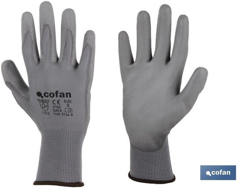 100 % Polyester-Handschuh, imprägniert, Pu, Grau, T-9 Bl