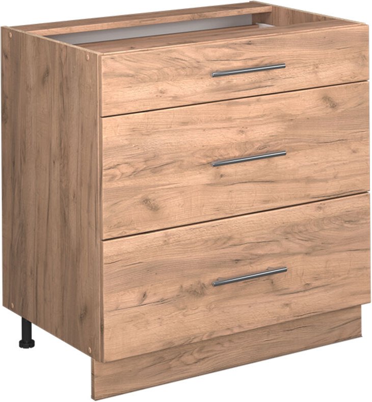 Küchenunterschrank Fame-Line, Goldkraft Eiche, 80 cm mit 3 Schubladen, AP Marmor, Vicco