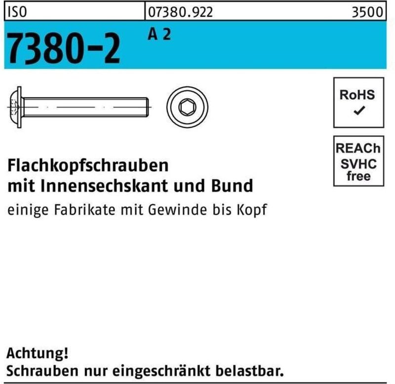 Thumbnail - No Brand - iso 7380-2 Flachkopf-Flanschschraube vg M4x25 Edelstahl A2 blank Innensechskant 500 Stk