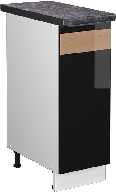 Vicco - Küchenschränke Fame-Line, Schwarz Eiche hochglanz, 30 cm , ap Anthrazit