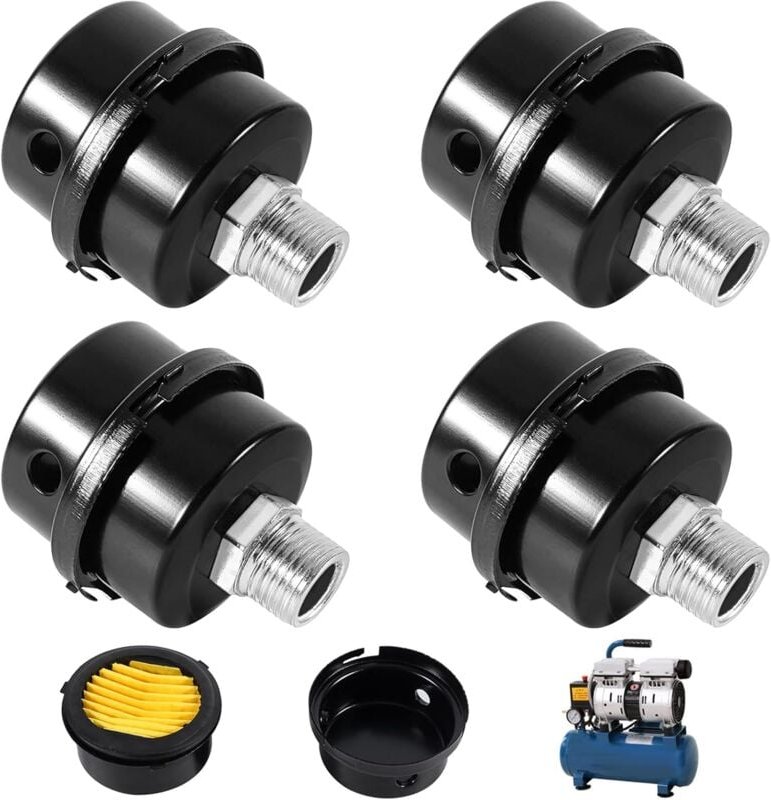 4-teiliger Luftkompressorfilter, 3/8 Zoll, 16 mm Gewinde, Schalldämpfer für den Ersatz eines ölfreien Luftkompressors (s...