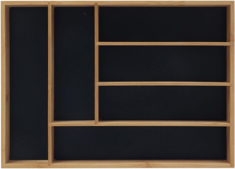 Relaxdays Besteckkasten, Schubladeneinsatz mit 6 Fächern, für Küchenbesteck, Bambus, HBT: 5x35,5x25,5 cm, natur/schwarz