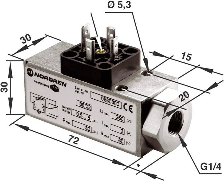 IMI NORGREN Druckschalter 0880300 G1/4 0.5 bis 8 bar 1 Wechsler 1 St.