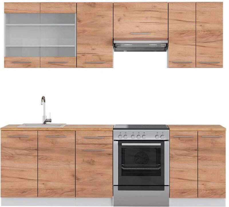 Vicco - Küchenzeile Fame-Line, Goldkraft Eiche/Weiß, 240 cm , ap Eiche