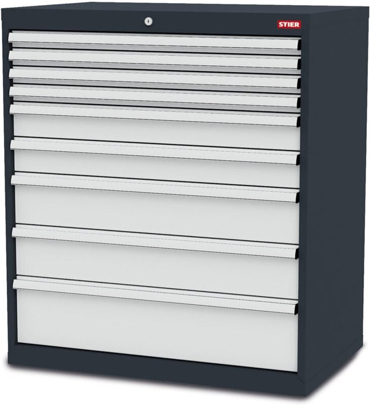 Schubladenschrank aus stabiler Stahlkonstruktion und Kugelführung, 9 verzinkte Schubladen mit jeweils 80 kg Tragkraft, W...
