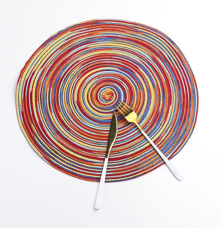 Runde Tischsets aus Baumwolle, rutschfest, geflochten, hitzebeständig, für Partys, Küche, Esszimmer (1er-Set), B, 38 cm