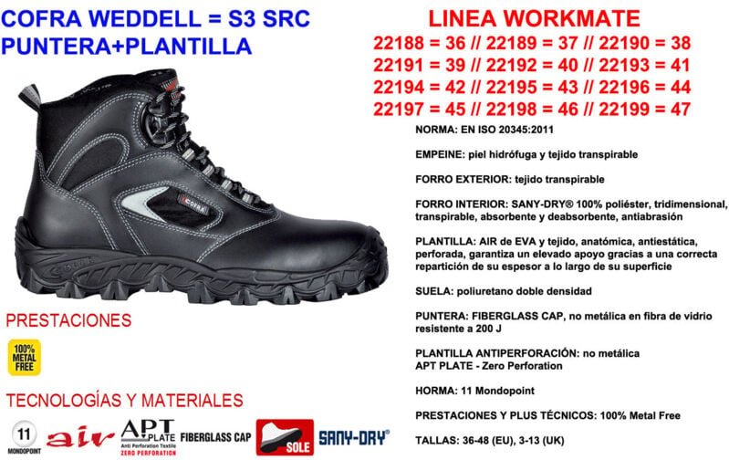 COFRA Weddell Nº38 S3 SRC Stiefel mit Zehen und Innensohle