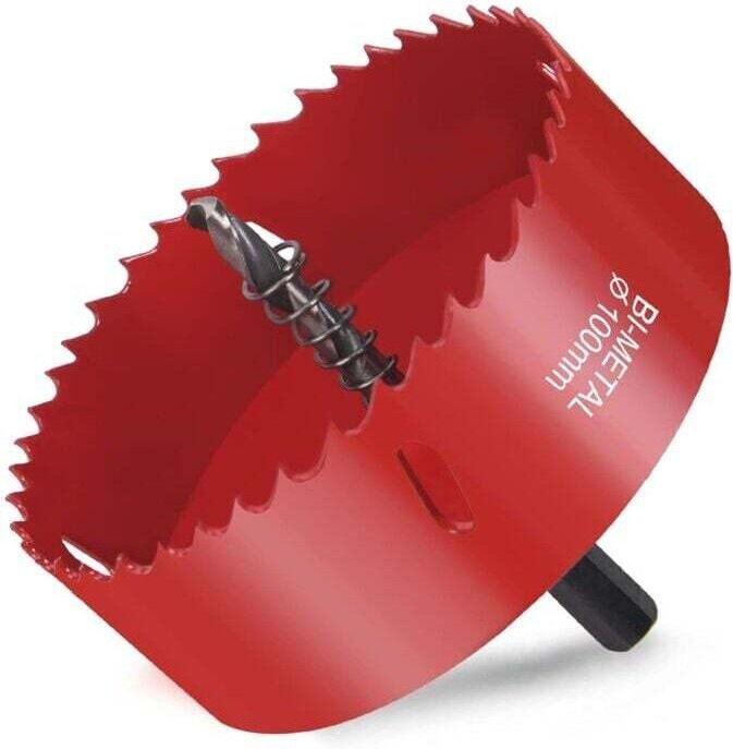 Bi-Metall-Lochsäge, Holzlochsäge Ø100mm, Lochsäge mit Sechskantadapter und Zentrierbohrer, zum Bohren von Kunststoff, pv...