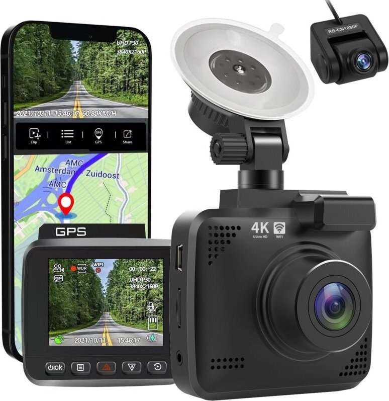 V53 True 4K Full HD 2160P Smart Driving Recorder, 4K-Doppelkamera + 1080P Rückfahrkamera, mit Autoladegerät