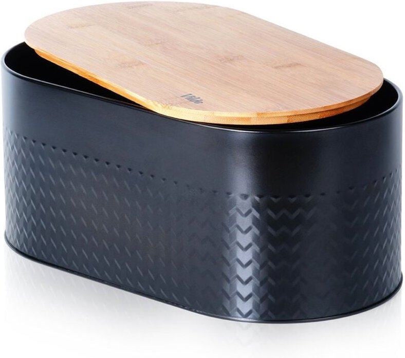 Brotkasten für Brötchen mit Bambusbrett Küche schwarz