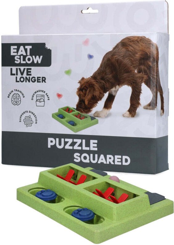 Essen sie langsam leben sie langer puzzle im quadrat