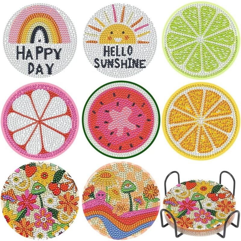 8 Stück Diamant-Malerei-Untersetzer, 5D diy Sommerfrüchte, Diamant-Malerei-Untersetzer, Kunst und Handwerk für Erwachsen...