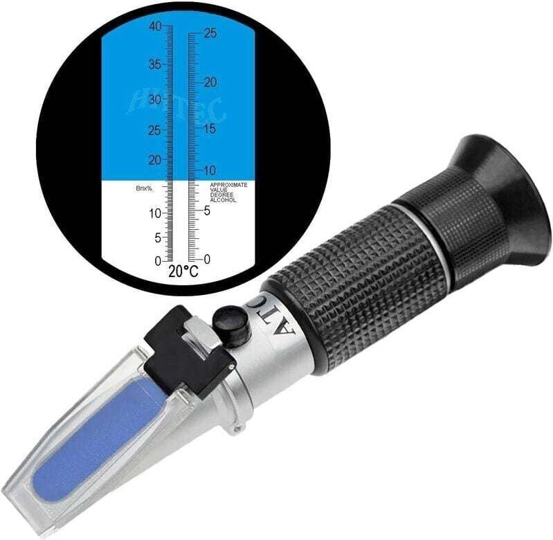 Refraktometer für Winzer. Potenzieller Alkoholgehalt: 0–25 %. Zucker: 0–40 % mit ATC für die Weinherstellung. Brix zur M...
