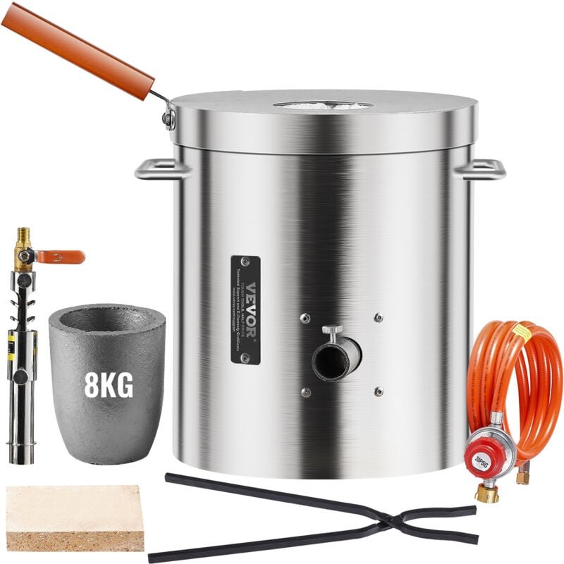 Propan Schmelzofen Set, 8 kg Gas Metall-Schmelzofen-Set, Gießerei-Heimofen mit Tiegel Zange Holzgriff Schmelzgusswerkzeu...