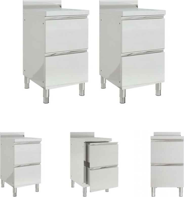The Living Store - Gastro-Küchenschränke mit 2 Schubladen 2 Stk. Edelstahl - Gastronomie