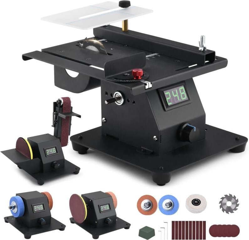 Thumbnail - Xiiw - 4-IN-1 Mini Tischkreissäge mit LED-Voltanzeige, 0-90° Verstellbarer Bandschleifer mit 10 Schleifbänder, 350W Dopp...