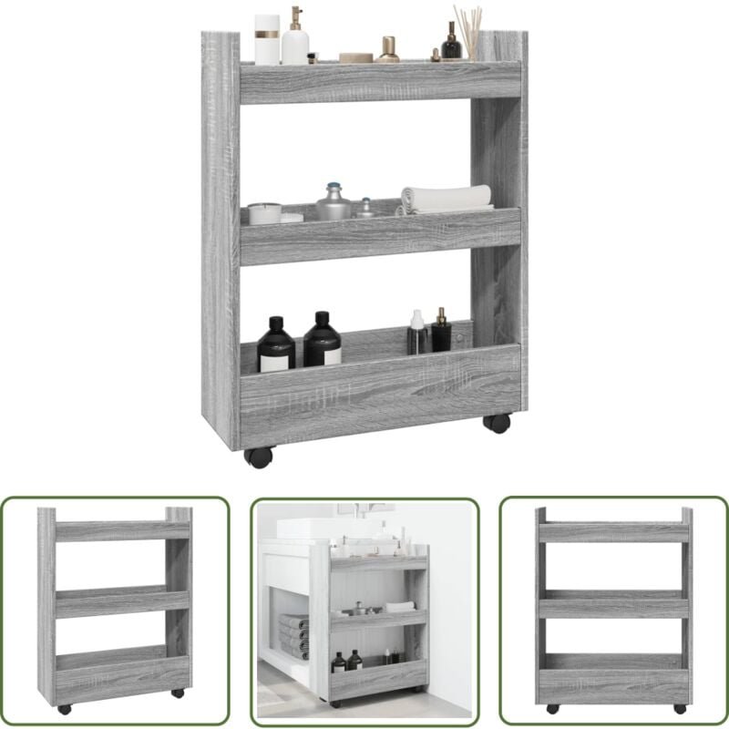 The Living Store - vidaXL Aufbewahrungswagen Schmal 3 Etagen Grau Sonoma Holzwerkstoff