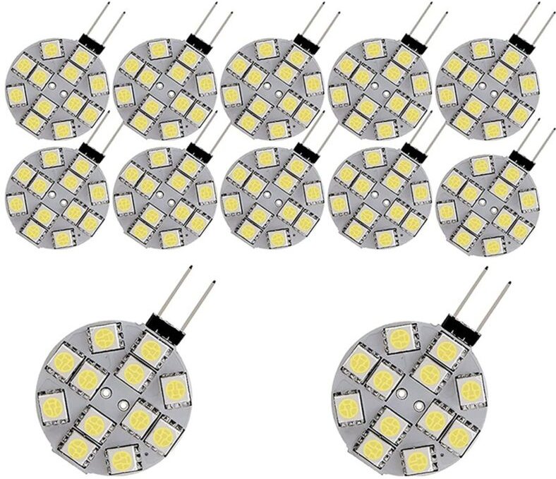 Tlily - 12PCS G4 Puck Lichter led Birnen Seite Pin Basis Runde 5050 12SMD rv Licht Hause Lesen Licht, weiß
