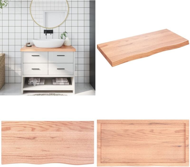 Waschtischplatte Hellbraun 100x50x(2-6) cm Massivholz Behandelt - Eichenholz Platte - Waschtischplatte - Holz Arbeitsflä...