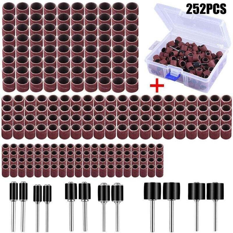 252-teiliges Schleifhülsen-Set mit Gratis-Box, einschließlich 240 Schleifbändern und 12 Schleifrollen für Dremel-Rotatio...