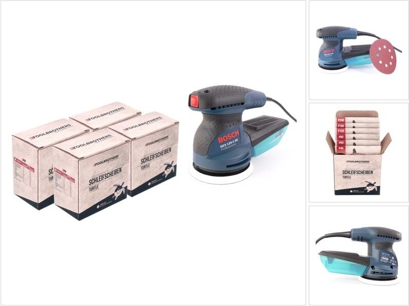 Bosch gex 125-1 ae Exzenterschleifer 250 Watt 125 mm ( 0601387500 ) + 4x Toolbrothers turtle Schleifset