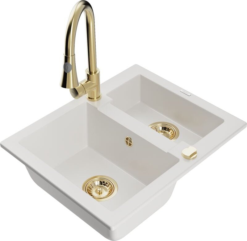 Carlos 1,5-Becken-Granitspüle mit Mischbatterie Elia, Weiß - 6518-20-670101-50 - Mexen