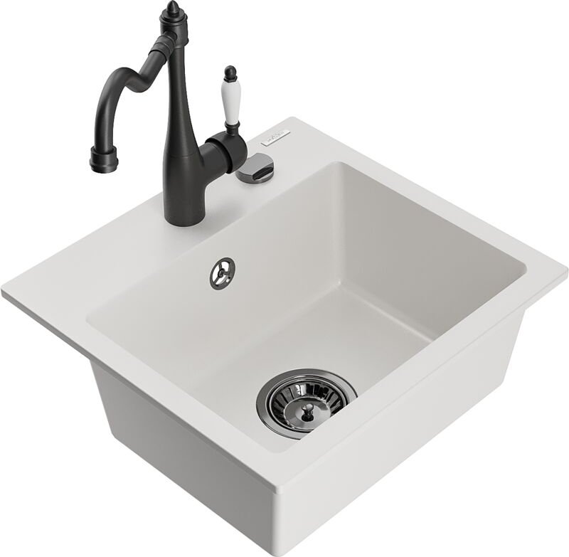Milo 1-Becken-Granit-Spüle mit Mischbatterie Carla, Weiß - 6505-20-670700-70 - Mexen