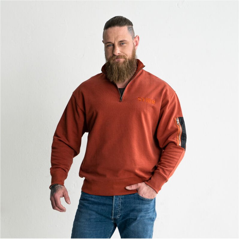 STIER Oversized Zip Sweater Functional Pocket organic cotton L Deep Red